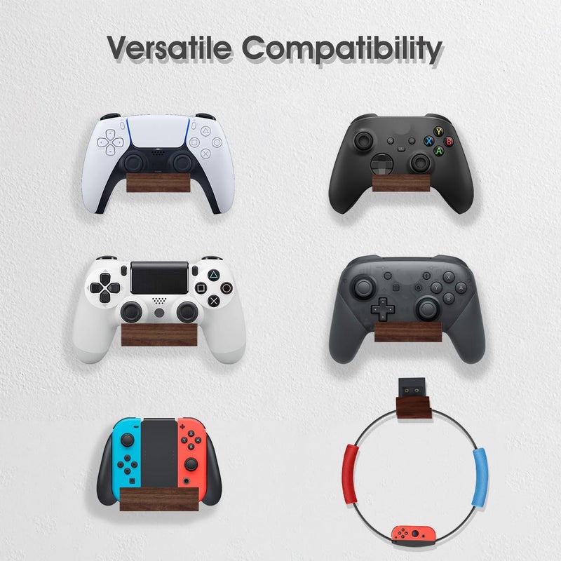 NIRVASH Walnut Controller Wall Mount, Wood Game Controller Holder Stand & Headphone Hanger, Controller & Headset Stand Compatible with Xbox, PS5, Remote (2 Pack Black) - Image 2